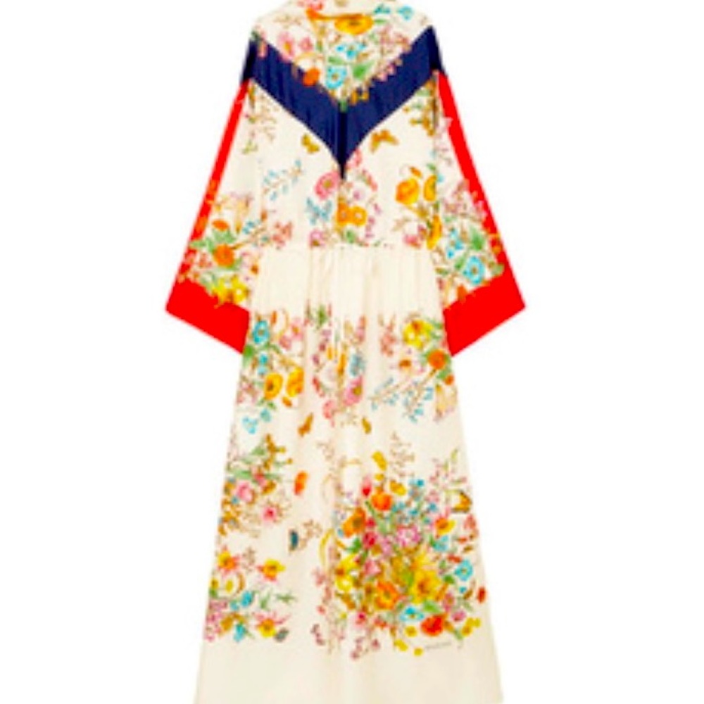 GUCCI Floral Print Silk Twill Maxi Dress